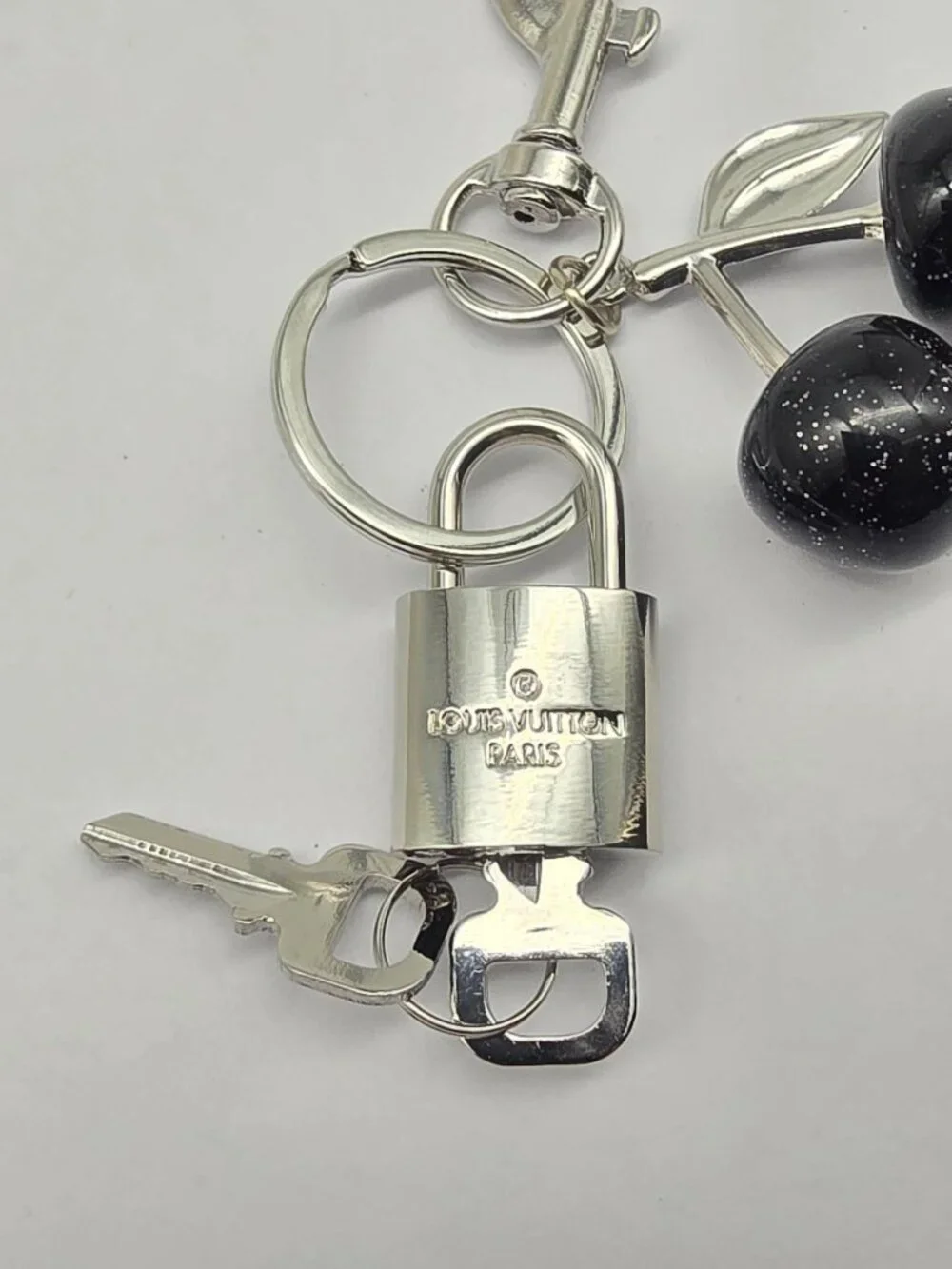 LV Silver Padlock 🔑 Authentic Louis Vuitton Charm + Unbranded Cherry Keychain